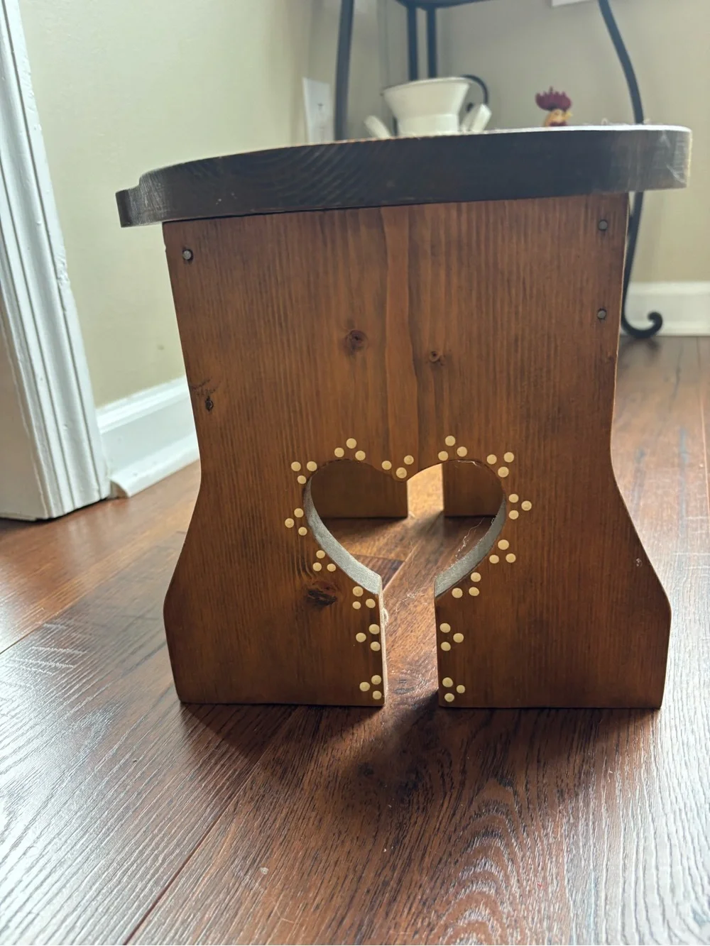 Hand-Painted Goose Wooden Stool with Pink Accents